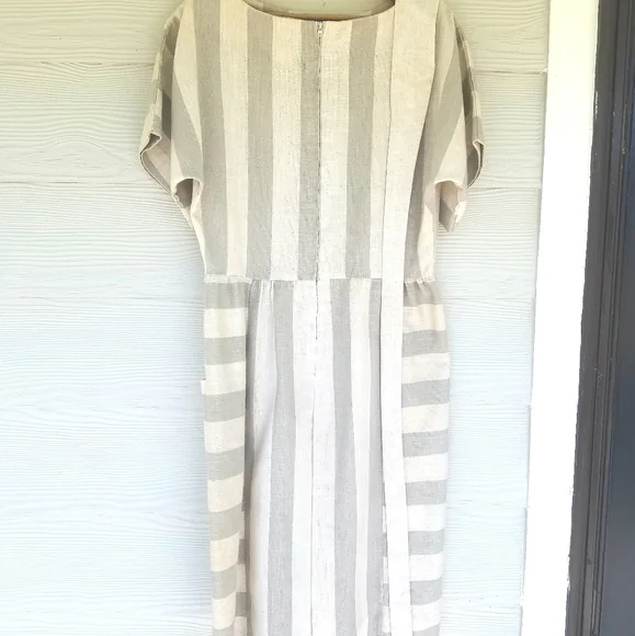 *SOLD*Vintage 80s Minimalist Lagenlook Dress Gray/Oat Color Belted Pockets - Picture 16 of 16